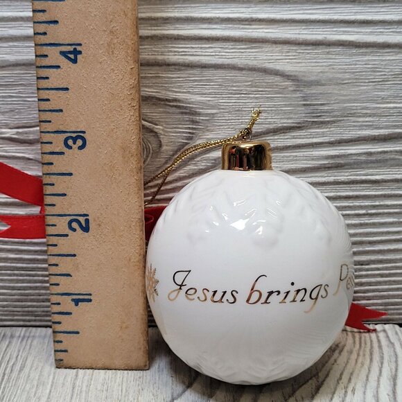Set of 3 Christmas Ornaments Jesus Brings Joy Peace Hope White Ceramic - Picture 8 of 8